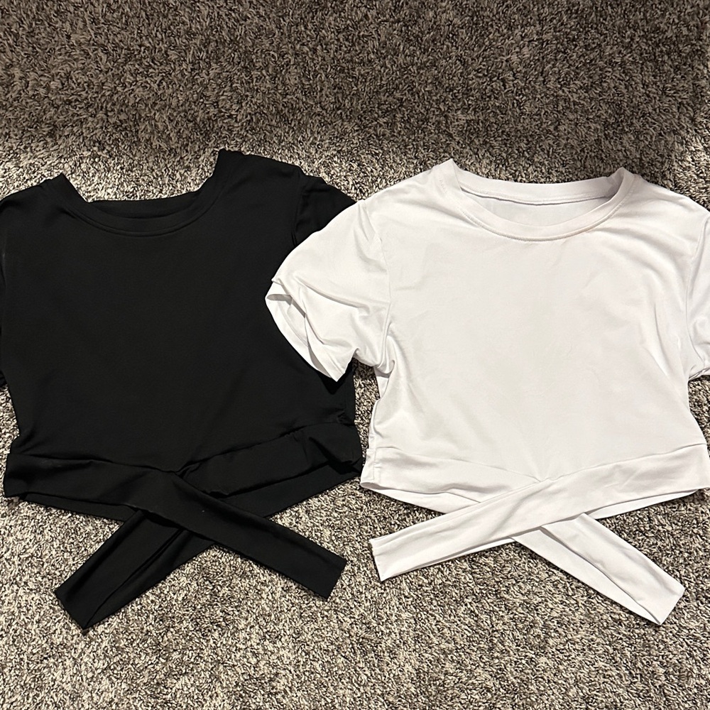 Women's Black and White Cross-Hem Tops NVGTN